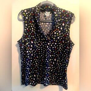 Anne Klein "Confetti" Print Sleeveless Knit Top, Sz L